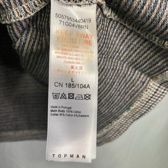 Topman Men’s L Black-Collar Micro-Houndstooth Tee 100% Cotton Retro Minimalist - Picture 3 of 3